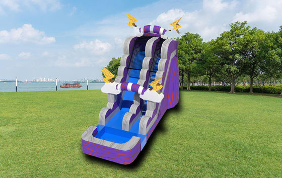 Aufblasbare Lila Thunder-Wasserrutsche mit Pool-Außenspielplatz