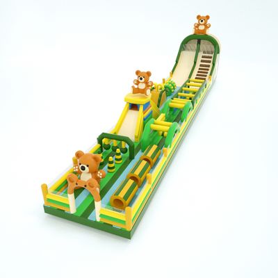Gewerblicher Bär Aufblasbar Hindernisse Kurs Grün Gelb 30*5*8m
