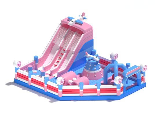 Kinder aufblasbare kleine Sprungburg rosa blau mit Rutschen