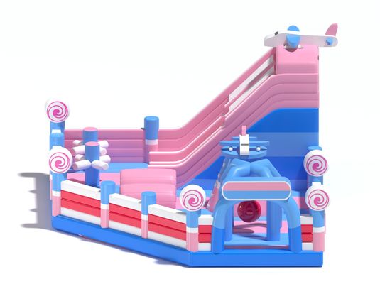Kinder aufblasbare kleine Sprungburg rosa blau mit Rutschen
