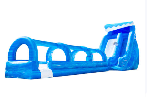 Outdoor Blaue Welle Aufblasbare lange Wasserrutschen mit Pool für Erwachsene