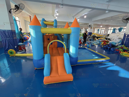 Polyester-Oxford aufblasbare blau-orangefarbene Wasserrutsche für Kinder