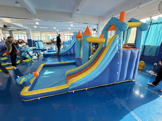 Polyester-Oxford aufblasbare blau-orangefarbene Wasserrutsche für Kinder