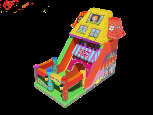 Fun Park Trocken aufblasbare Sprungrutschen mit Süßigkeiten-Shop-Thema