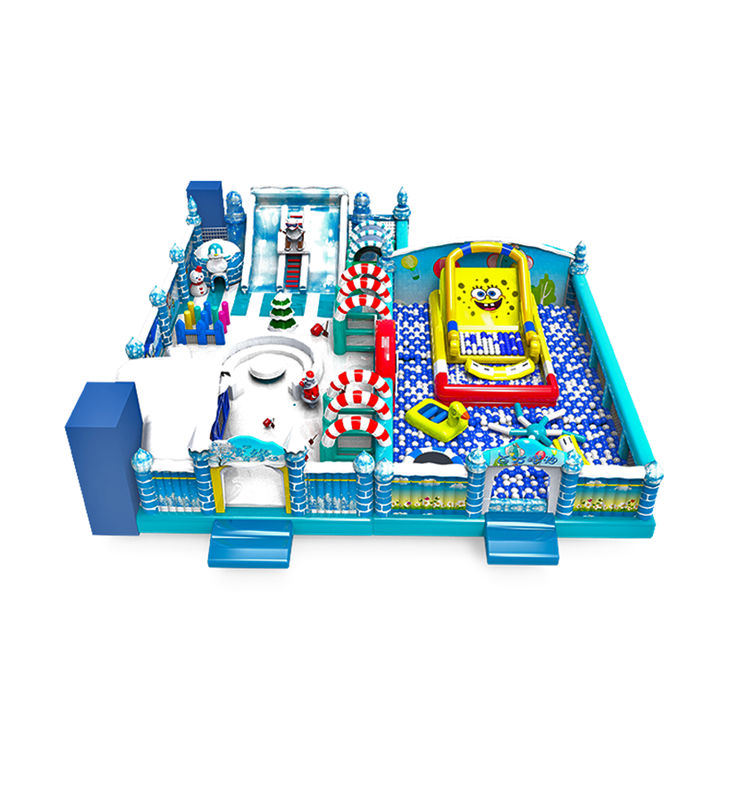 Bunter aufblasbarer Spielplatz: Schnee- und Meeres-Spaß Winter & Cartoon-Magie